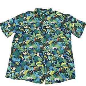 SSLR Bright Tropical Animal Print Bird Leopard Lemur Button Up Shirt Men XL